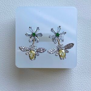 Elegant Silver and Yellow Bee Earrings